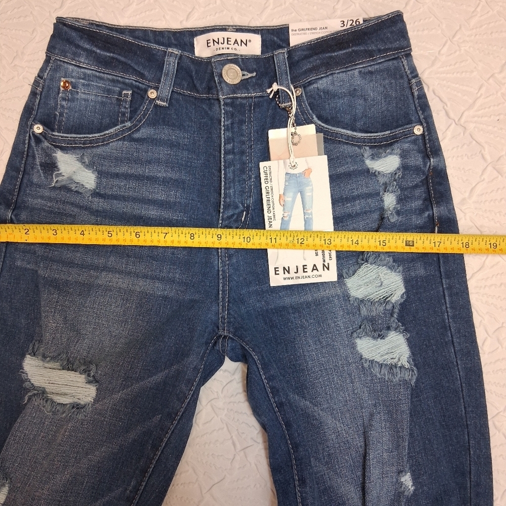 ENJEAN NEW Jeans Size 3 Women's Skinny Distressed Jeans - Medium Blue - Picture 11 of 16